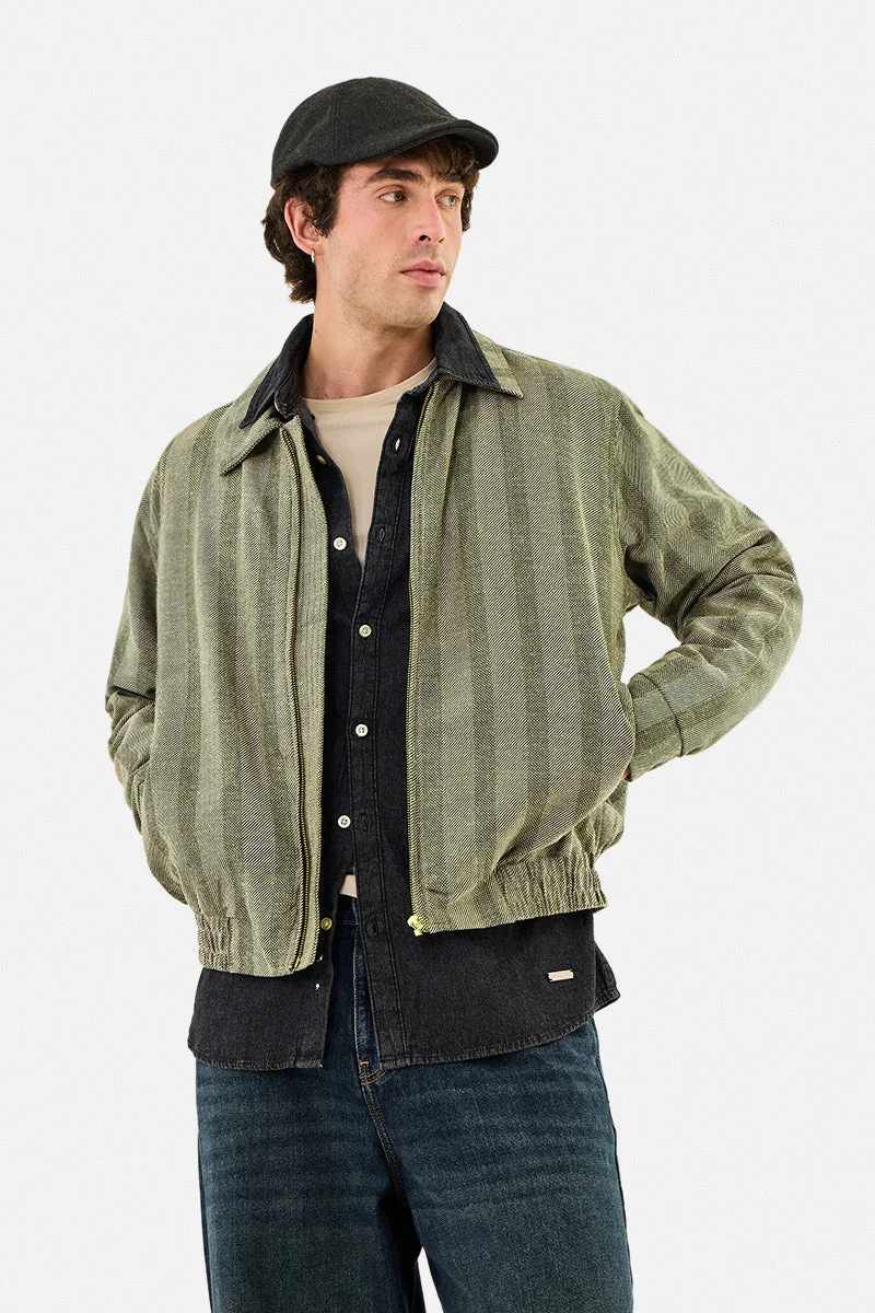 سنيتش Zipper Oversized Stripes Linen Blend Jacket